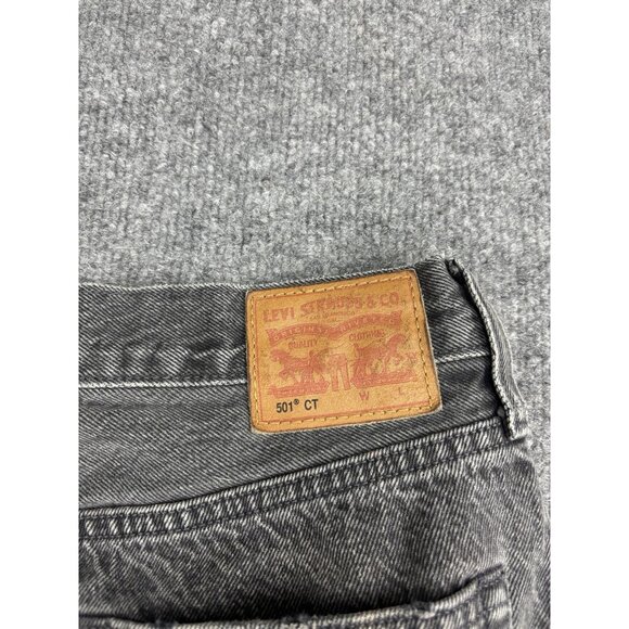 Levis 501 CT Jeans Mens 26x32 Black Distressed Tapered Button Fly Denim Ripped - Picture 8 of 11